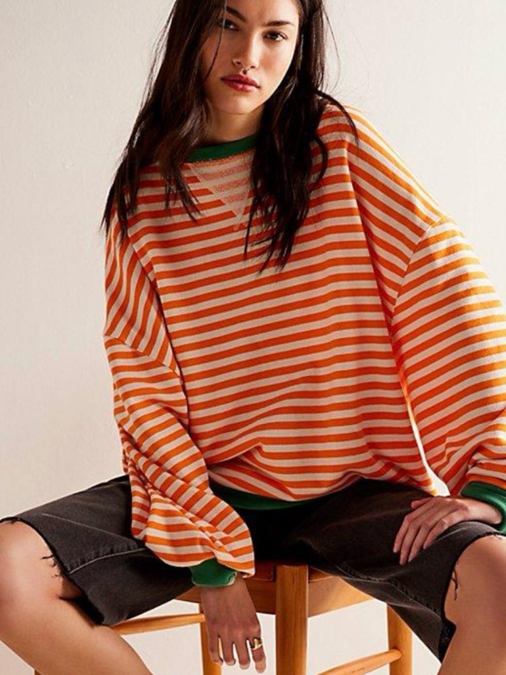 NWOT Free People We The Free Classic Striped Oversized Crewneck Sweatshirt in XS